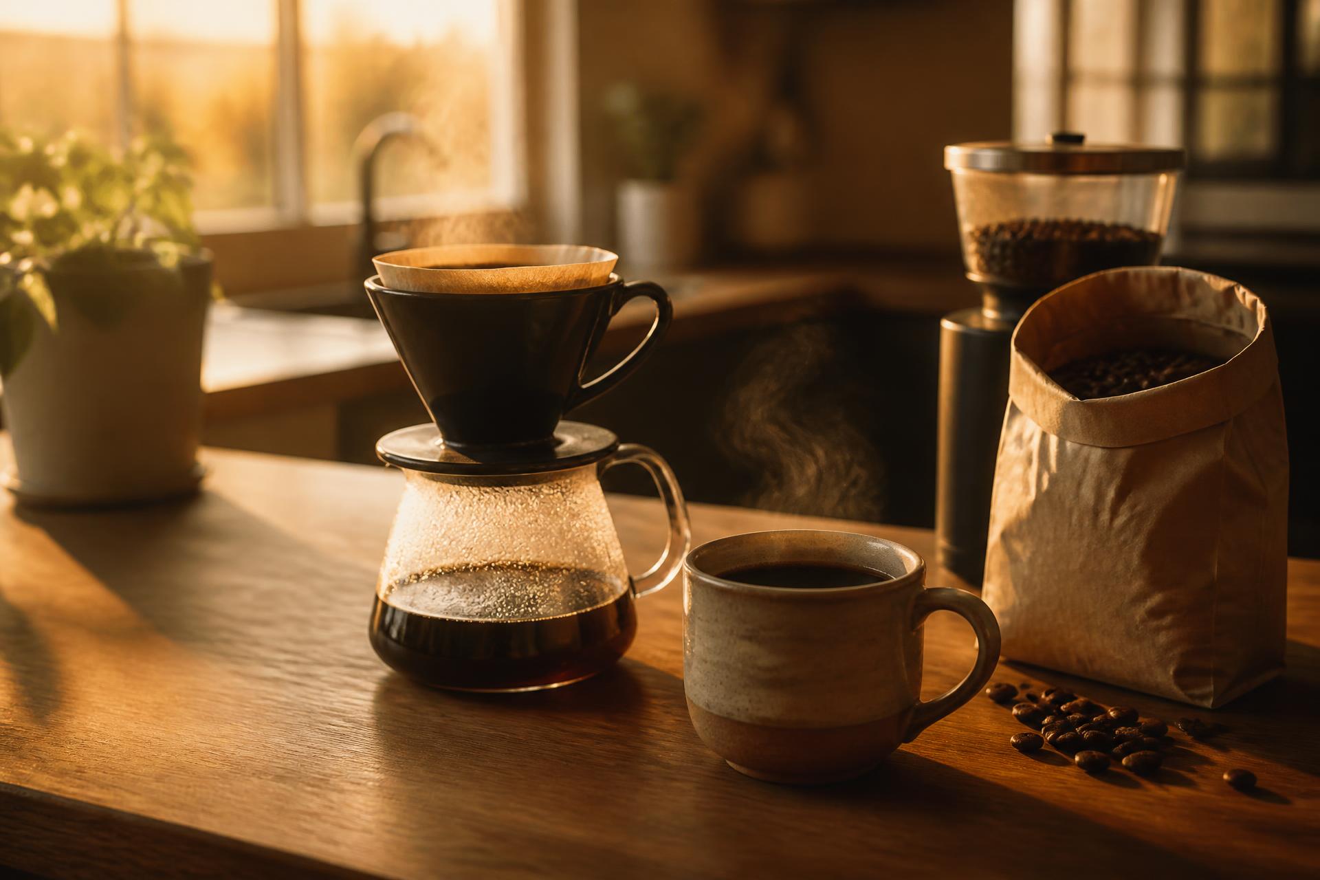 Cocina con café Nakua recién preparado